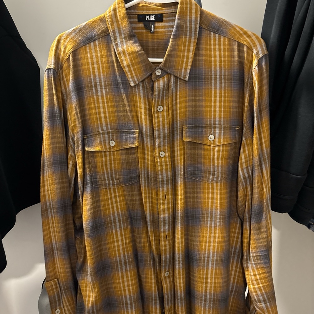 PAIGE Mustard and Gray Plaid Shirt